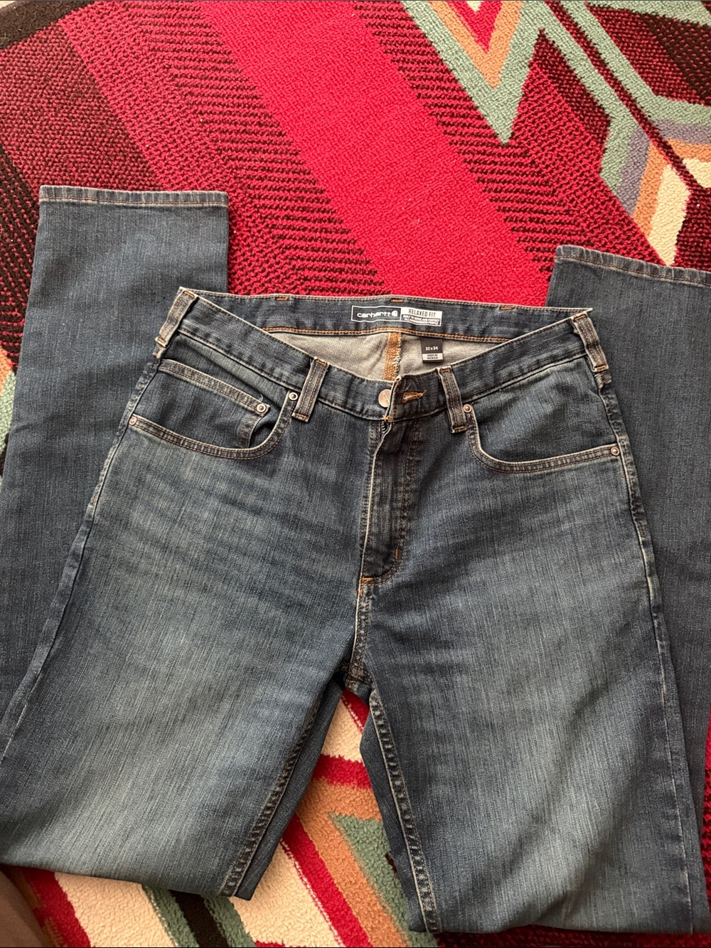 Carhartt Men's Relaxed Fit Indigo Blue Work Jeans 32/34 - Picture 2 of 2